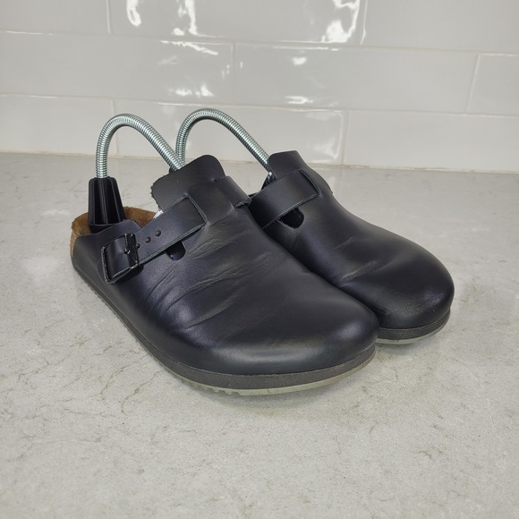 Birkenstock Boston Super Grip Clog‎ Size 39 L8 M6 Black Smooth Leather Slip On - Picture 1 of 10